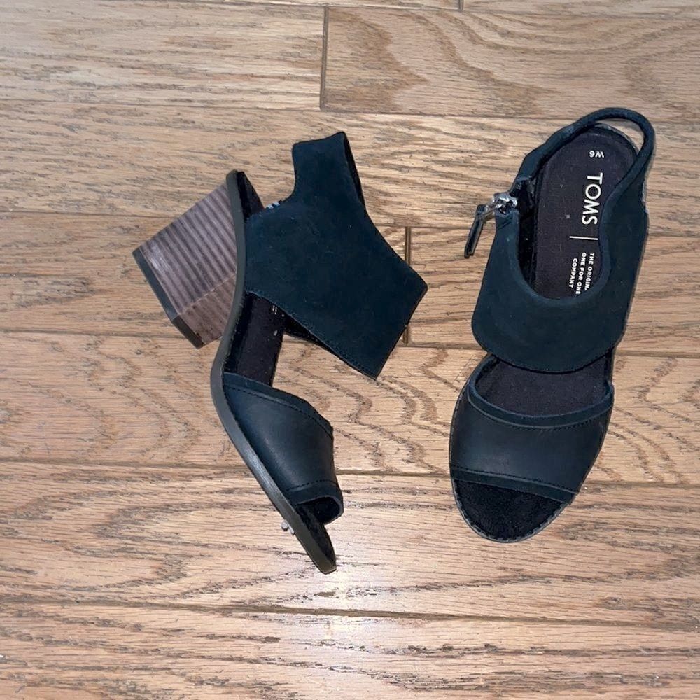 Toms Majorca black suede 3” heels